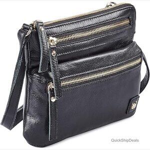 Leather Crossbody Bag with Adjustable Strap Multi Pocket